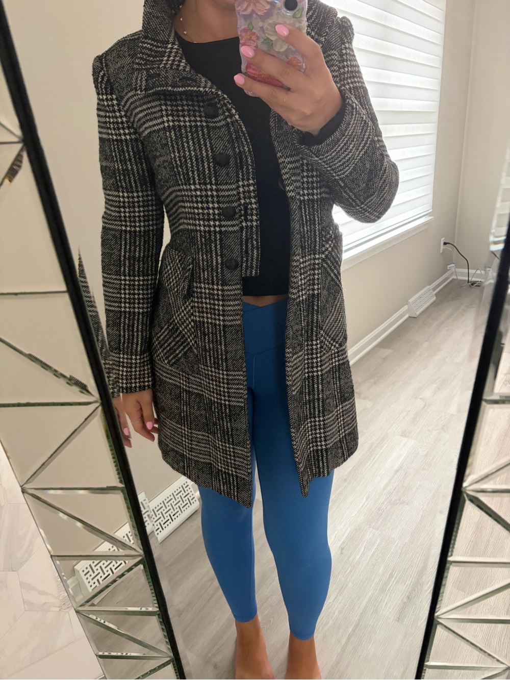 Zara Black & White Plaid Pea Trench Coat